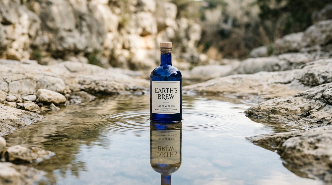 The Earth's Brew glass Vessel standing in a still spring at dawn